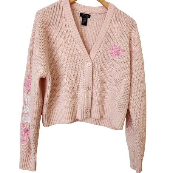 Sweet Society Pink Sakura Oversized Cropped Cardigan Sweater Soft Cute Cozy XL - Picture 2 of 12